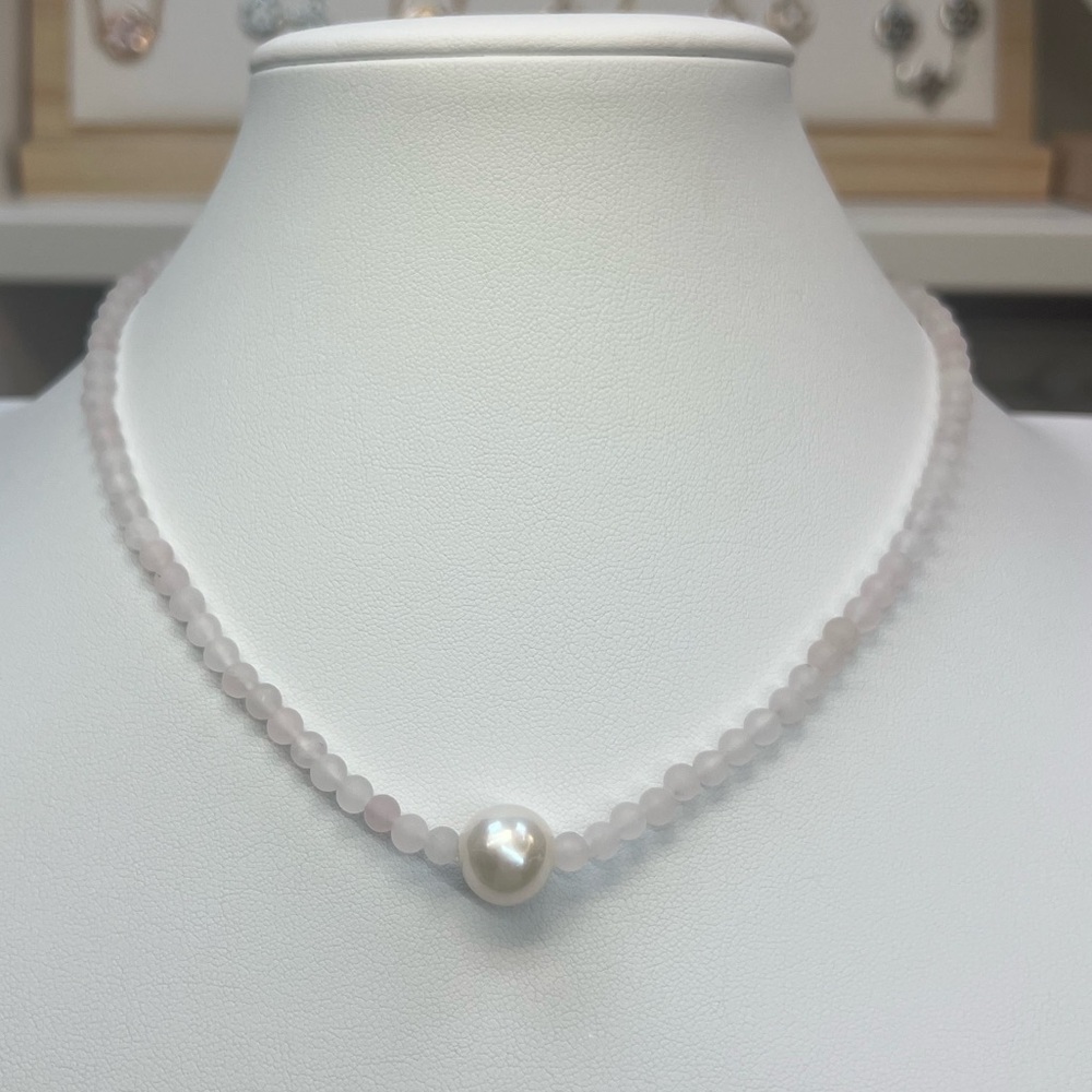 NP139 Genuine 11-12mm IvoryEdisonPearl 16” Necklace Matte Brazilian Rose Quartz - Picture 1 of 4